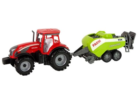 LEAN Toys Czerwony Ciągnik Rolniczy z Zielonym Siewnikiem Napęd Frykcyjny