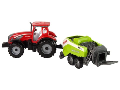 LEAN Toys Czerwony Ciągnik Rolniczy z Zielonym Siewnikiem Napęd Frykcyjny