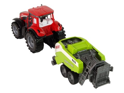 LEAN Toys Czerwony Ciągnik Rolniczy z Zielonym Siewnikiem Napęd Frykcyjny