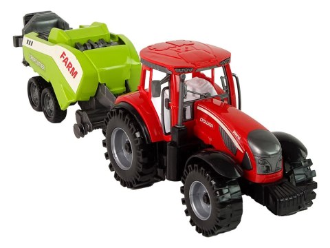 LEAN Toys Czerwony Ciągnik Rolniczy z Zielonym Siewnikiem Napęd Frykcyjny