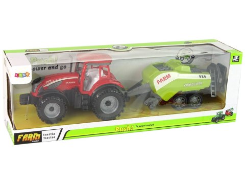 LEAN Toys Czerwony Ciągnik Rolniczy z Zielonym Siewnikiem Napęd Frykcyjny