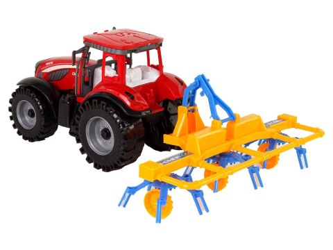 LEAN Toys Czerwony Ciągnik ze Zgrabiarką Napęd Frykcyjny
