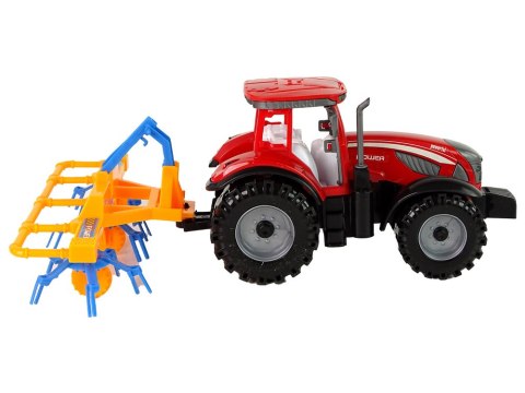 LEAN Toys Czerwony Ciągnik ze Zgrabiarką Napęd Frykcyjny