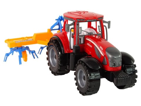 LEAN Toys Czerwony Ciągnik ze Zgrabiarką Napęd Frykcyjny