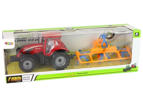 LEAN Toys Czerwony Ciągnik ze Zgrabiarką Napęd Frykcyjny