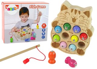 LEAN Toys Drewniana Gra Zręcznościowa Łowienie Rybek 2 Wędki Kotek