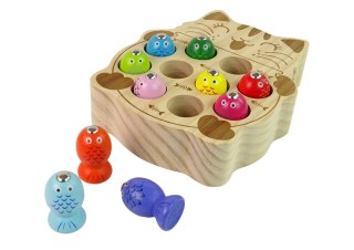 LEAN Toys Drewniana Gra Zręcznościowa Łowienie Rybek 2 Wędki Kotek