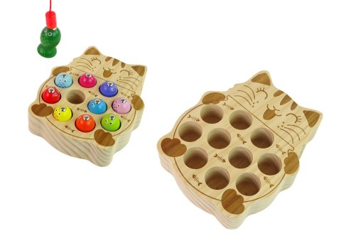 LEAN Toys Drewniana Gra Zręcznościowa Łowienie Rybek 2 Wędki Kotek