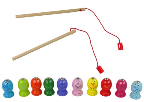LEAN Toys Drewniana Gra Zręcznościowa Łowienie Rybek 2 Wędki Kotek