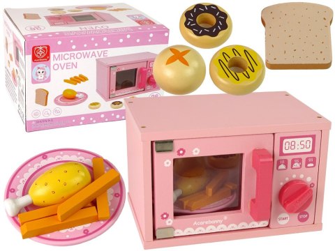 LEAN Toys Drewniana Kuchenka Mikrofalowa Mikrofalówka Jedzenie Różowa