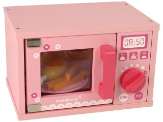 LEAN Toys Drewniana Kuchenka Mikrofalowa Mikrofalówka Jedzenie Różowa