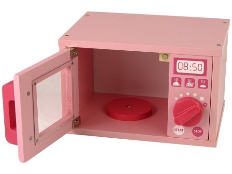 LEAN Toys Drewniana Kuchenka Mikrofalowa Mikrofalówka Jedzenie Różowa