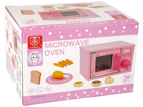 LEAN Toys Drewniana Kuchenka Mikrofalowa Mikrofalówka Jedzenie Różowa