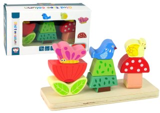 LEAN Toys Drewniane Klocki Układanka Kwiat Motyl Ptak