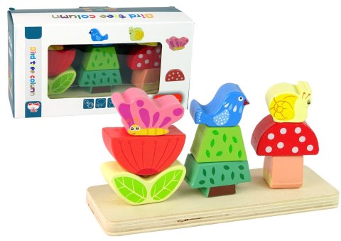 LEAN Toys Drewniane Klocki Układanka Kwiat Motyl Ptak