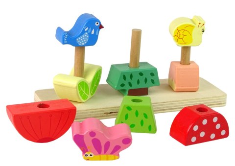 LEAN Toys Drewniane Klocki Układanka Kwiat Motyl Ptak