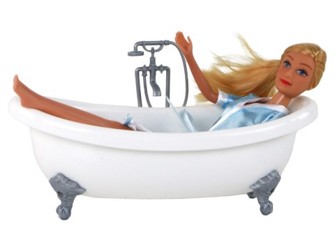 LEAN Toys Lalka Dla Dzieci Długie Blond Włosy Szlafrok Niebieski Wanna Łazienka