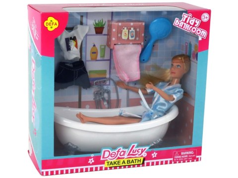 LEAN Toys Lalka Dla Dzieci Długie Blond Włosy Szlafrok Niebieski Wanna Łazienka