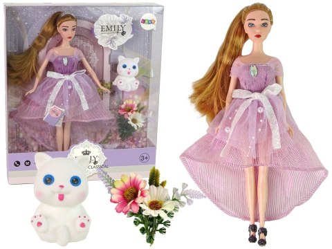 LEAN Toys Lalka Dla Dzieci Emily Długie Włosy Biały Kotek