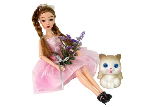 LEAN Toys Lalka Dla Dzieci Emily Warkocze Kot Kwiaty