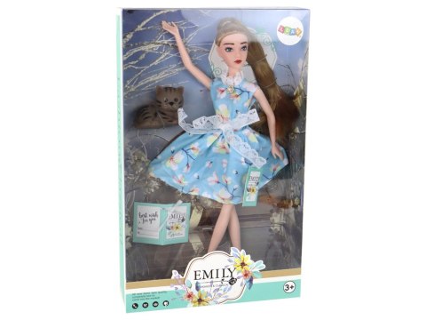 LEAN Toys Lalka Dla Dzieci Emily Wiosenna Długie Włosy Niebieska Sukienka Kotek