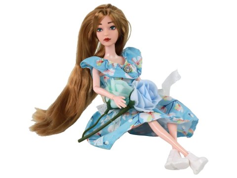 LEAN Toys Lalka Dla Dzieci Emily Wiosenna Długie Włosy Niebieska Sukienka Kwiat
