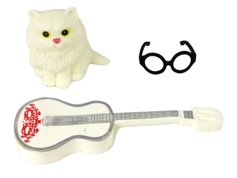 LEAN Toys Lalka Dla Dzieci Emily z Gitarą Okulary Długie Blond Włosy Kotek