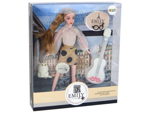 LEAN Toys Lalka Dla Dzieci Emily z Gitarą Okulary Długie Blond Włosy Kotek