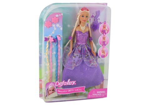 LEAN Toys Lalka Księżniczka Purpurowa Sukienka Zestaw Doczepianych Warkoczyków