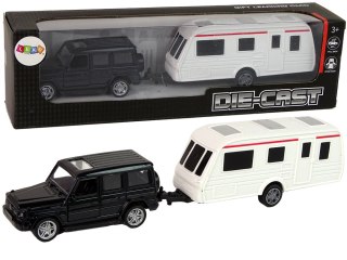 LEAN Toys Zestaw Pojazdów Jeep Czarny Przyczepa Kempingowa Metalowe Elementy