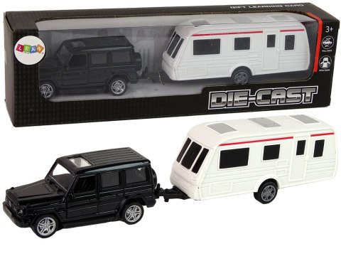 LEAN Toys Zestaw Pojazdów Jeep Czarny Przyczepa Kempingowa Metalowe Elementy
