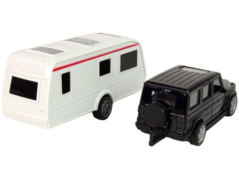 LEAN Toys Zestaw Pojazdów Jeep Czarny Przyczepa Kempingowa Metalowe Elementy