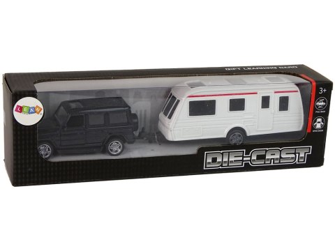 LEAN Toys Zestaw Pojazdów Jeep Czarny Przyczepa Kempingowa Metalowe Elementy