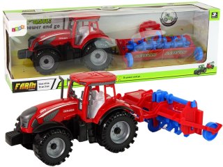 LEAN Toys Czerwony Ciągnik z Pługiem Napęd Frykcyjny