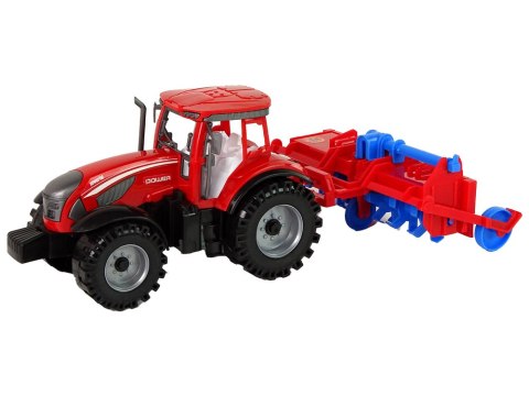 LEAN Toys Czerwony Ciągnik z Pługiem Napęd Frykcyjny