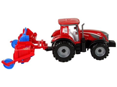 LEAN Toys Czerwony Ciągnik z Pługiem Napęd Frykcyjny