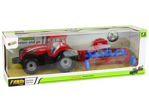 LEAN Toys Czerwony Ciągnik z Pługiem Napęd Frykcyjny
