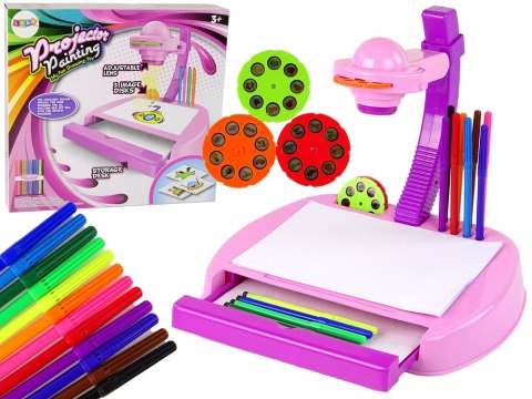 LEAN Toys Projektor Stolik do Rysowania Różowy Mazaki Szuflada