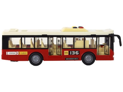 LEAN Toys Autobus Na Baterie Światła Dźwięki Czerwony Miejski 1:16