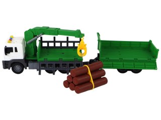 LEAN Toys Ciężarówka Z Dźwigiem Przyczepą Napęd Frykcyjny Dźwięki Zielona Drewno 1:16