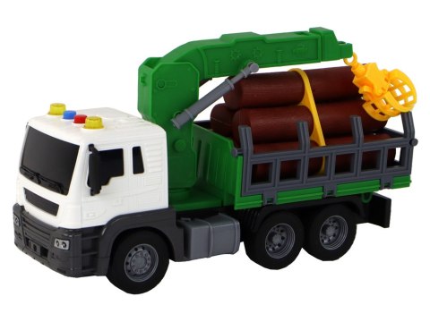LEAN Toys Ciężarówka Z Dźwigiem Przyczepą Napęd Frykcyjny Dźwięki Zielona Drewno 1:16