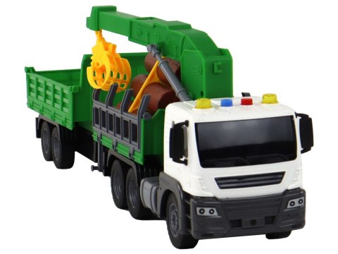 LEAN Toys Ciężarówka Z Dźwigiem Przyczepą Napęd Frykcyjny Dźwięki Zielona Drewno 1:16