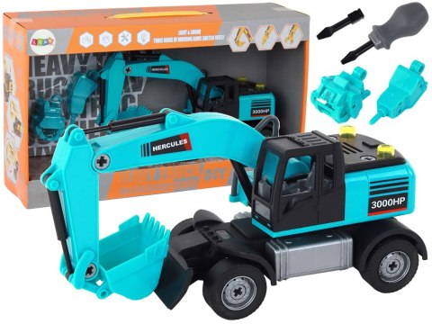 LEAN Toys Koparka Zestaw DIY Niebieska Pojazd Budowlany Wiertnica Chwytak