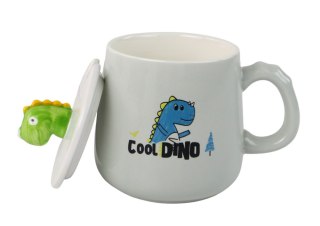 LEAN Toys Kubek Ceramiczny Dinozaur Niebieski Przykrywka Łyżeczka 350ml