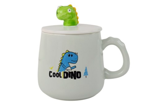 LEAN Toys Kubek Ceramiczny Dinozaur Niebieski Przykrywka Łyżeczka 350ml