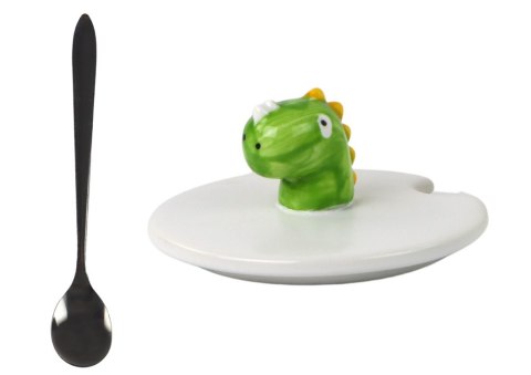 LEAN Toys Kubek Ceramiczny Dinozaur Niebieski Przykrywka Łyżeczka 350ml