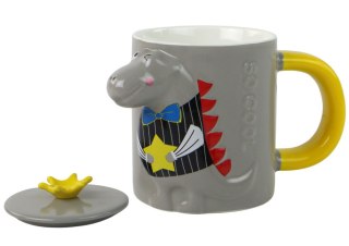 LEAN Toys Kubek Ceramiczny z Pokrywką Szary Dinozaur 400 ml
