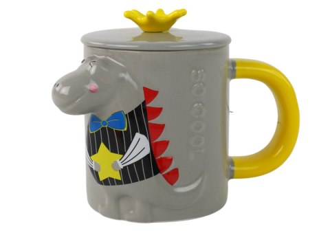 LEAN Toys Kubek Ceramiczny z Pokrywką Szary Dinozaur 400 ml