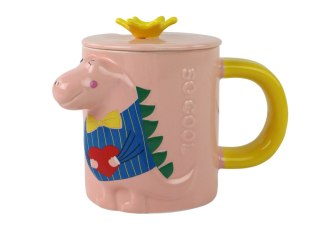 LEAN Toys Kubek Z Przykrywką Dinozaur Różowy Dinozaur 400 ml