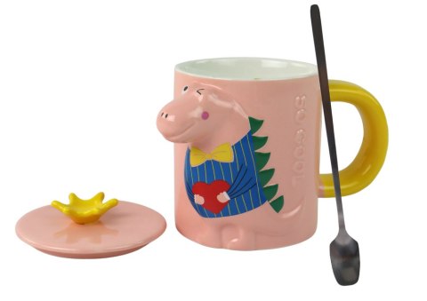 LEAN Toys Kubek Z Przykrywką Dinozaur Różowy Dinozaur 400 ml
